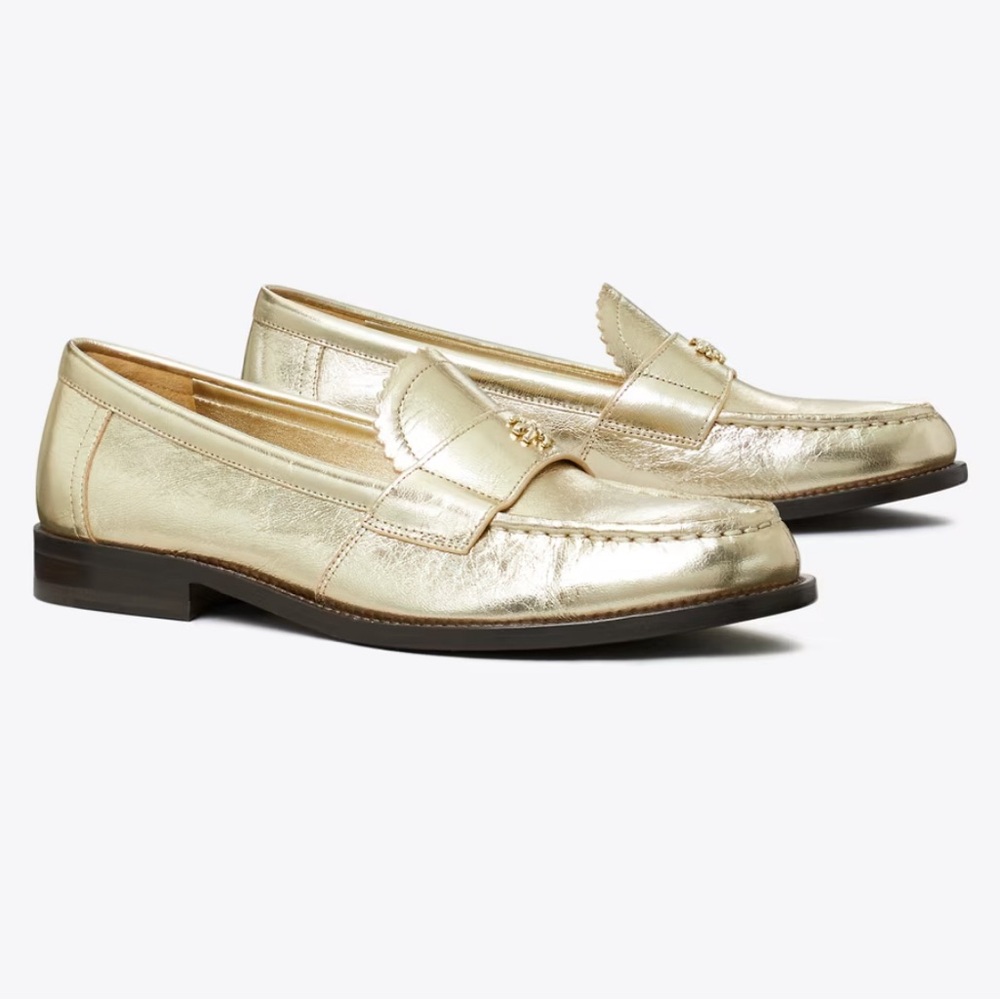 NWT Tory Burch Women’s Metallic Gold Classic Loafers, Color Spark Gold Platinum - Picture 8 of 16